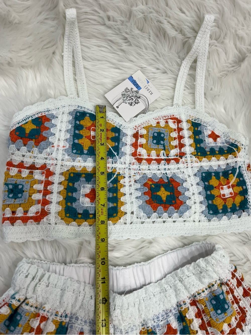Rebellion Crochet 2-Piece Set | Granny Square Crop Top (M) & Lined Shorts (S) - Picture 6 of 9
